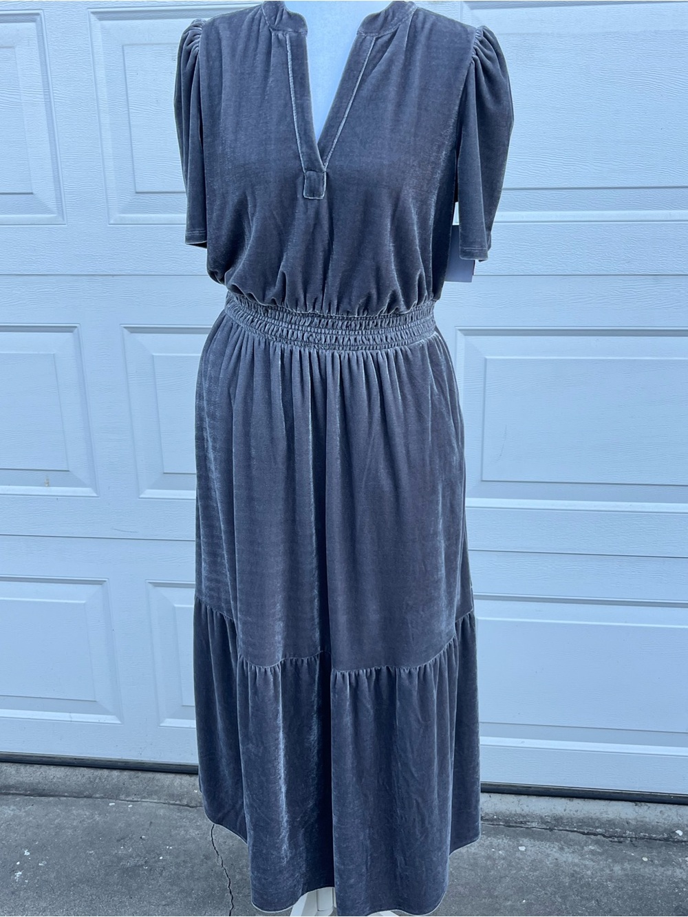 Caslon Charcoal Velvet Maxi Dress with Smocked Waist
